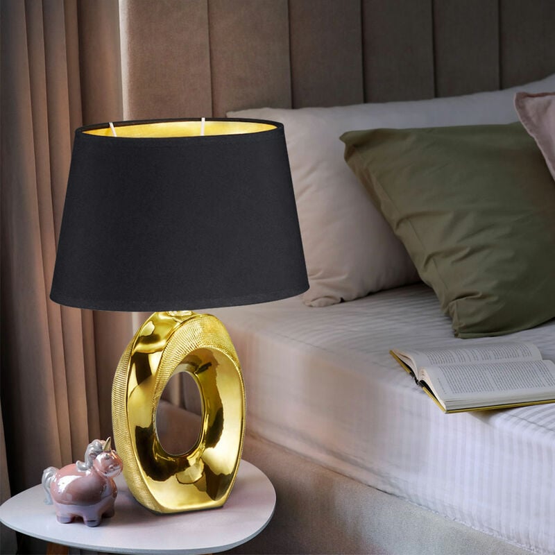 foto del prodotto etc shop lampada da comodino oro lampada da tavolo soggiorno luce da lettura tessile nera, ceramica, 1x e14, dxh 23x33 cm