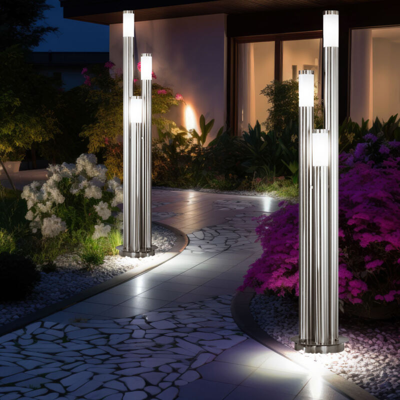 foto del prodotto etc shop lampada da giardino 170 cm luci di vialetto esterno lampada da terra in acciaio inossidabile esterno grande, 3 colonne argento, 3x e27, d