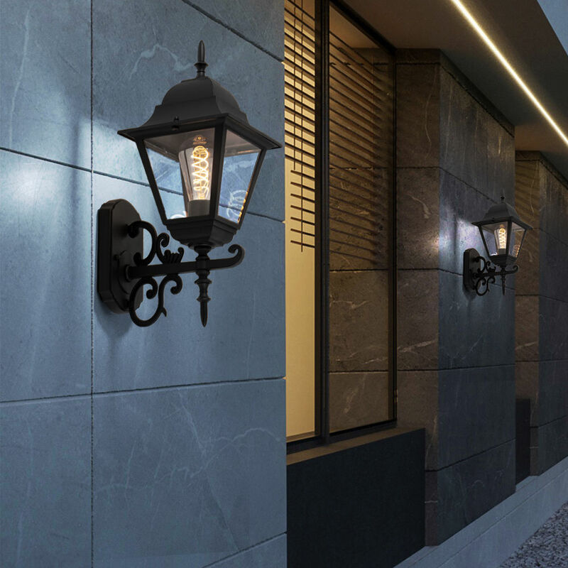 foto del prodotto etc shop lampada da parete lanterna da esterno lanterna da parete nera lampada da parete luce per facciate, alluminio vetro trasparente, 1x led 11w
