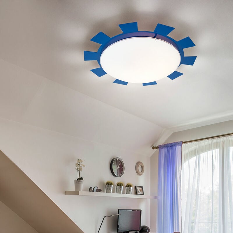 foto del prodotto etc shop lampada da parete per cameretta dei bambini lampada da soffitto in vetro per bambini azzurro, sole, acciaio, bianco satinato, 1x attacco