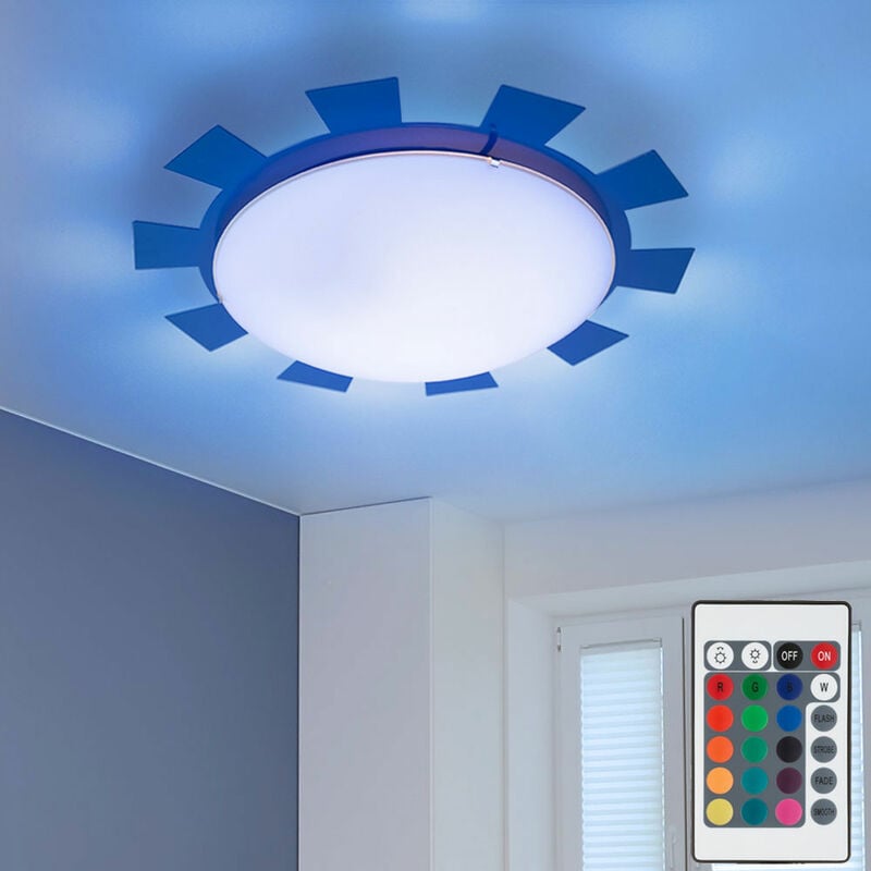 foto del prodotto etc shop lampada da parete per cameretta dei bambini, lampada da soffitto in vetro per bambini, luce blu, sole, telecomando dimmerabile, 1x led rgb
