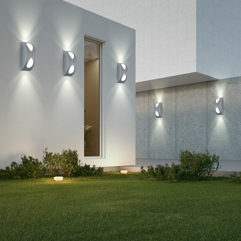 foto del prodotto etc shop lampada da parete per esterni, lampada da parete, lampada da facciata, lampada da giardino a led, faretto up down, alluminio argento, 2x