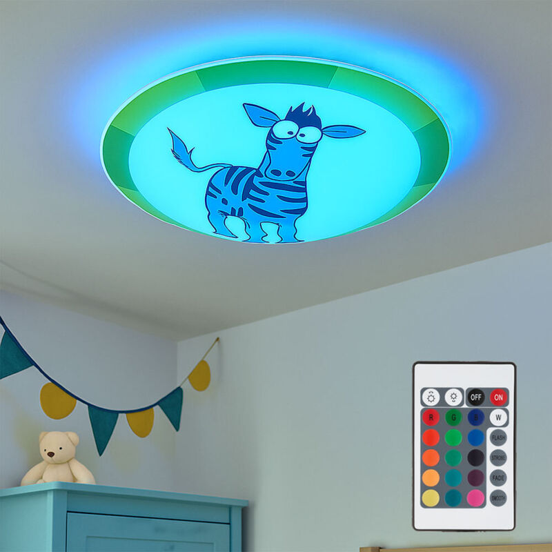 foto del prodotto etc shop lampada da parete sala giochi per bambini lampada in vetro motivo zebrato telecomando in un set con lampadine led rgb