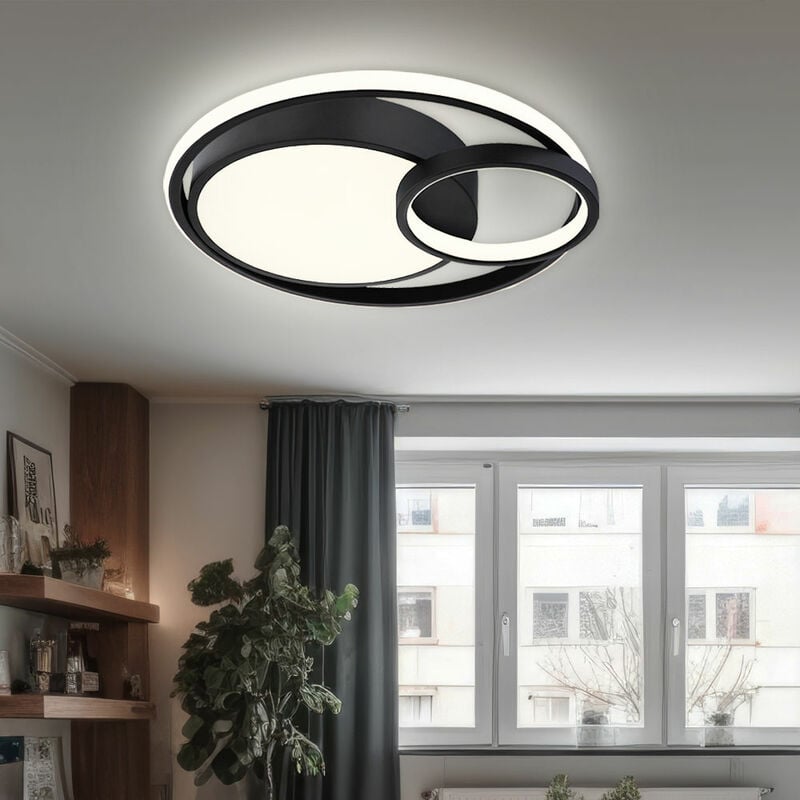 foto del prodotto etc shop lampada da soffitto anello led lampada da soggiorno plafoniera design moderno, nero opaco bianco opalino, 1x led 36w 1400lm bianco caldo,