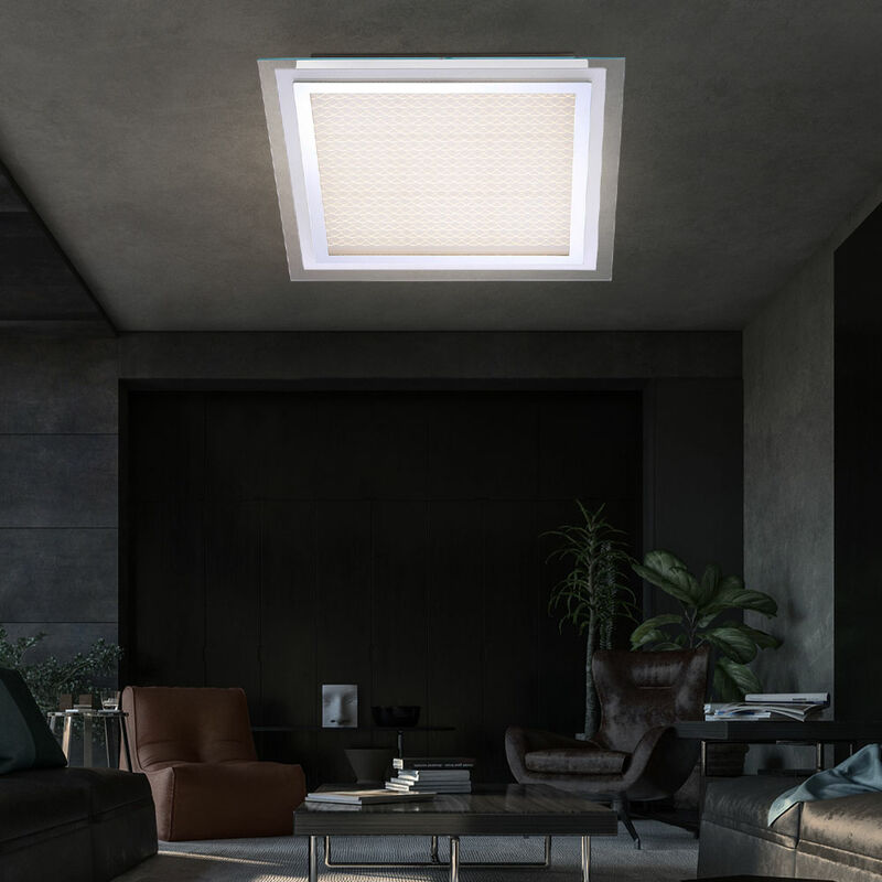 foto del prodotto etc shop lampada da soffitto, dimmerabile, lampada da soggiorno, led, paralume in vetro con acrilica, alu cromato, led 45 w 3150 lm 3000 k, lxpxh