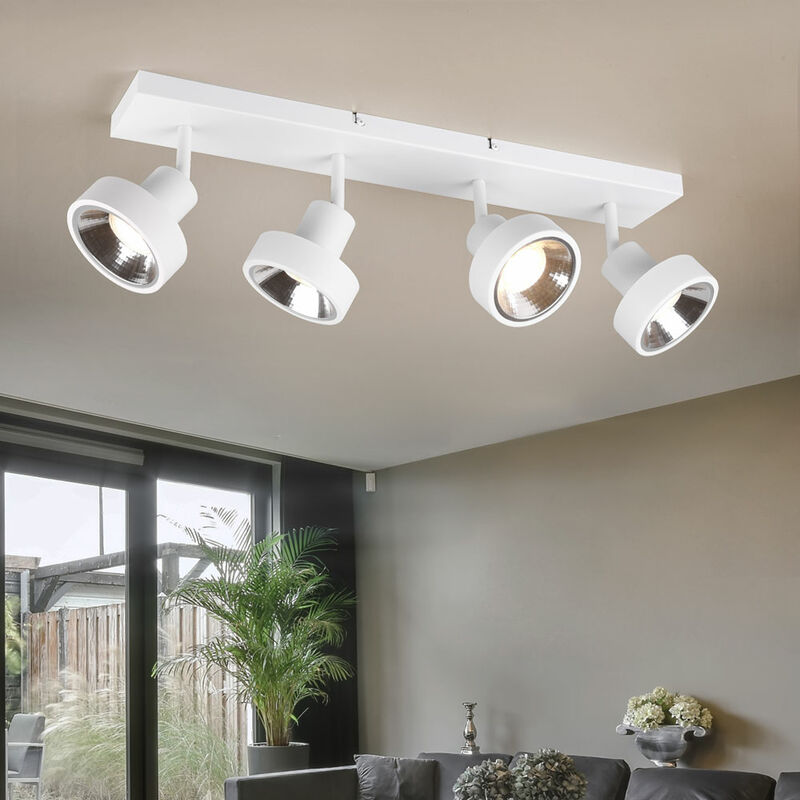 foto del prodotto etc shop lampada da soffitto faretto faretto lampada da soggiorno, faretti a 4 fiamme orientabili, metallo bianco opaco, 4 prese gu10, axlxp