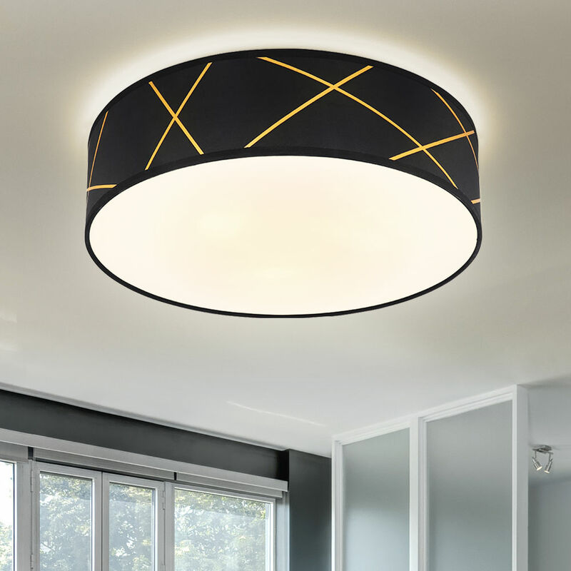 foto del prodotto etc shop lampada da soffitto lampada da soffitto a led tonda in tessuto nero lampada da camera da letto paralume in tessuto color oro, metallo