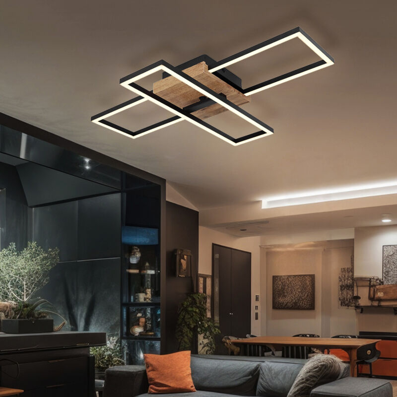 foto del prodotto etc shop lampada da soffitto lampada da soffitto effetto legno lampada da soggiorno girevole nera, mdf metallo opale, 1x led 18w 1300lumen bianco