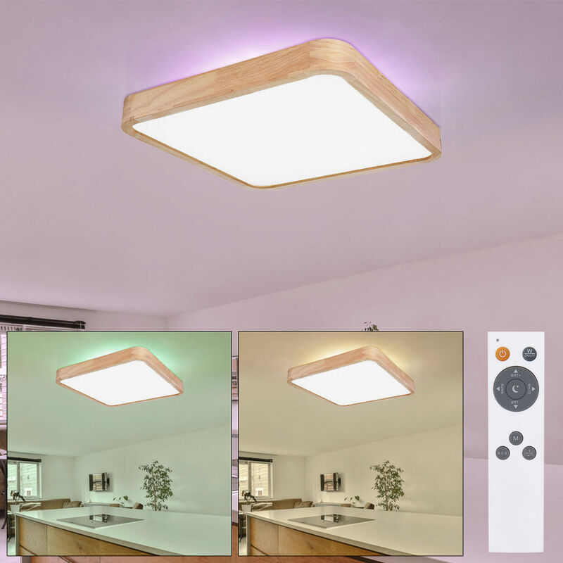 foto del prodotto etc shop lampada da soffitto lampada da soffitto lampada soggiorno led, legno bianco opale, circuito cct dimmerabile cambio colore, 36w 1480lm