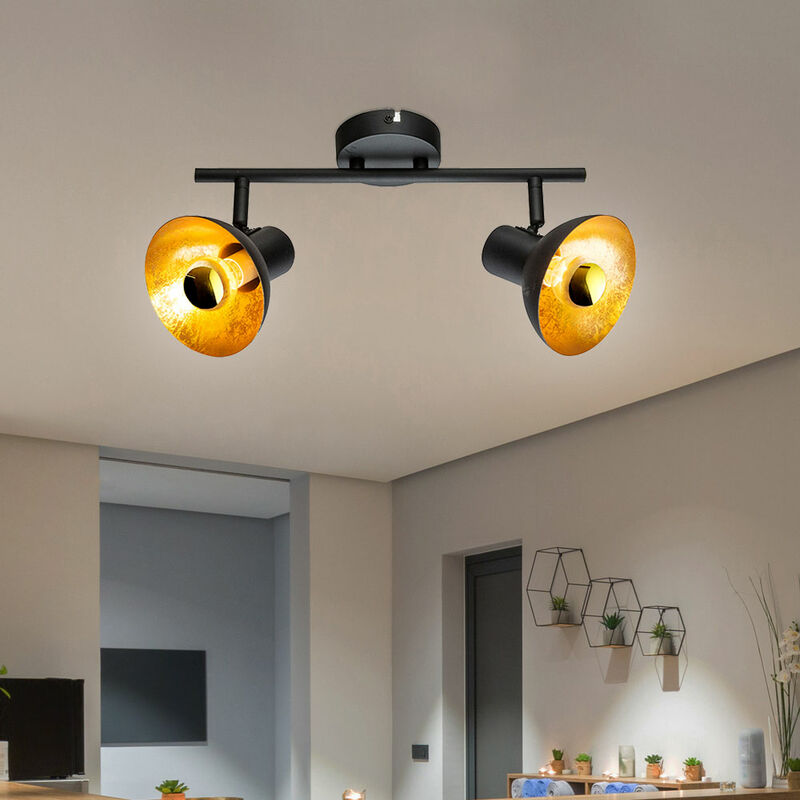 foto del prodotto etc shop lampada da soffitto lampada spot spot bar lampada da soffitto soggiorno, faretti mobili, metallo color nero oro, 2x led 4 watt 280 lumen