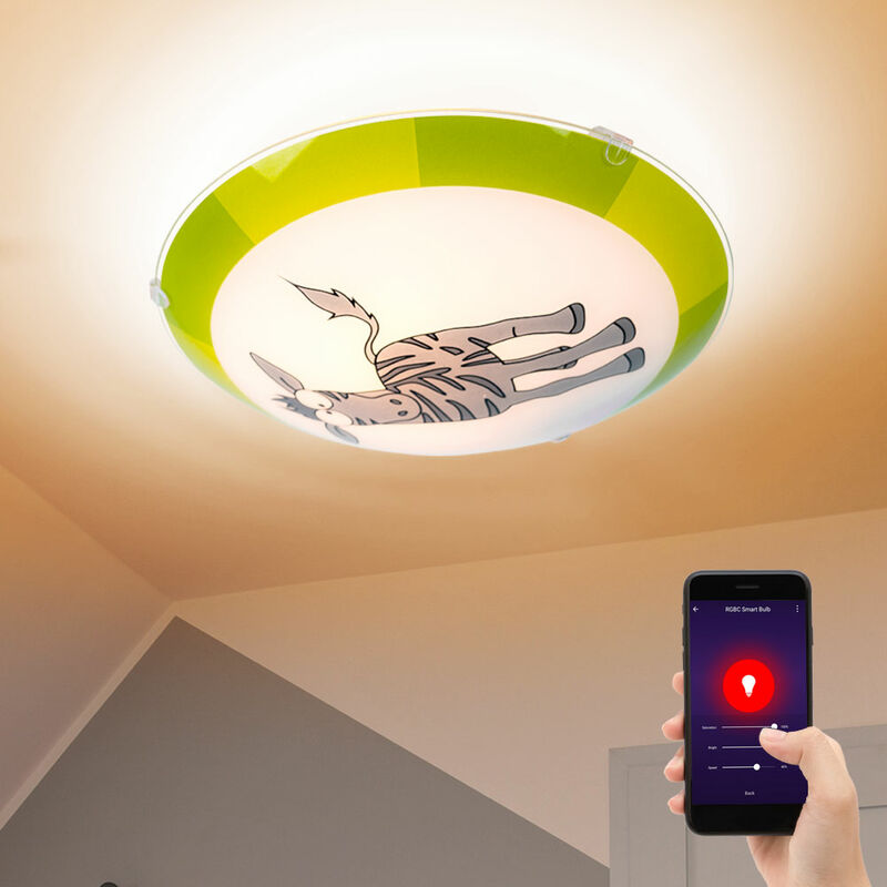 foto del prodotto etc shop lampada da soffitto motivo per la cameretta dei bambini zebra alexa google app in un set che include lampadine led smart home rgb