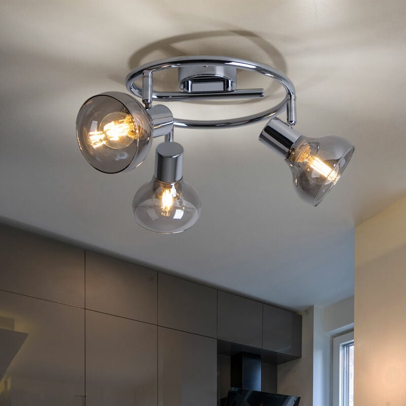 foto del prodotto etc shop lampada da soffitto plafoniera sala da pranzo lampada soggiorno lampada da cucina, faretti mobili 3 lampadine, metallo vetro cromato, e14,
