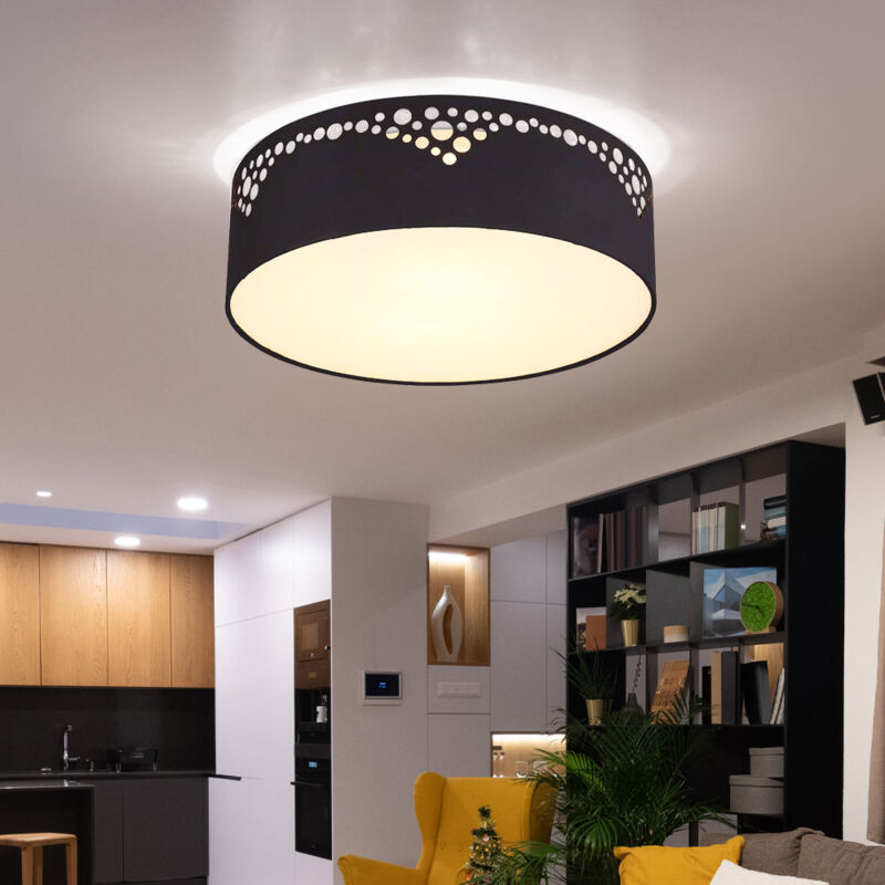 foto del prodotto etc shop lampada da soffitto plafoniera soggiorno lampada corridoio lampada sala da pranzo, metallo nero plastica opale tessuto bianco, 2 lampadine