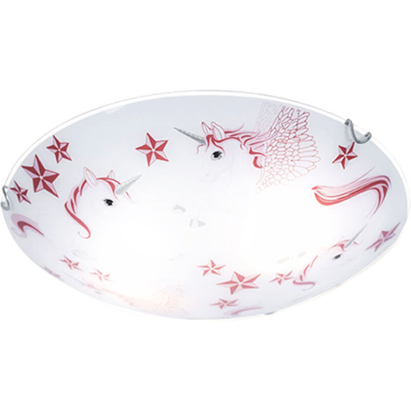foto del prodotto etc shop lampada da soffitto unicorno per ragazze, camera dei bambini, lampada in vetro rosa bianco in un set che include lampadine a led