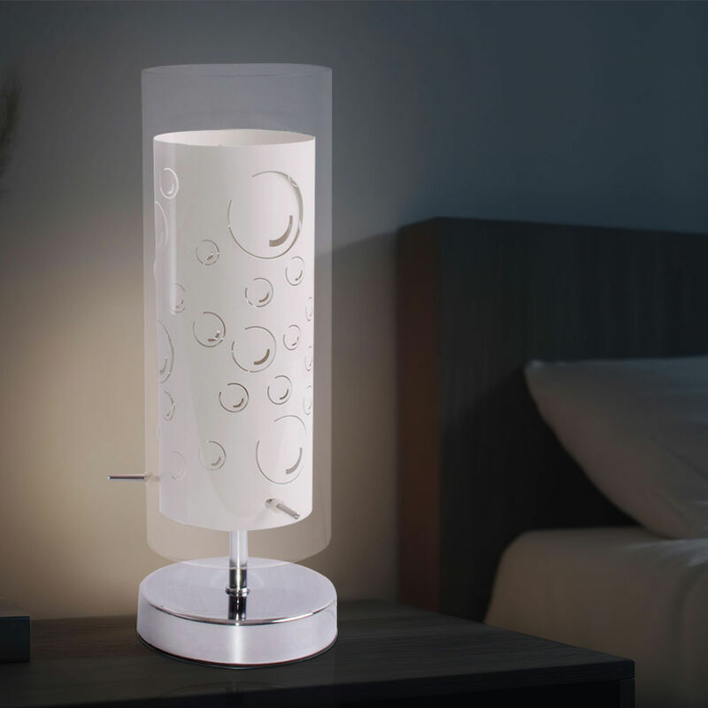 foto del prodotto etc shop lampada da tavolo in vetro bianco lampada da comodino camera da letto lampada da tavolo paralume in vetro, metallo, motivo bolle d aria,