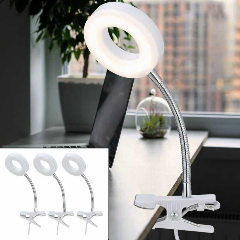 foto del prodotto etc shop lampada da tavolo lampada morsetto bianco lampada soggiorno led con presa lampada da lettura, spot mobile, metallo, 1x led 4w 330lm 3000k,