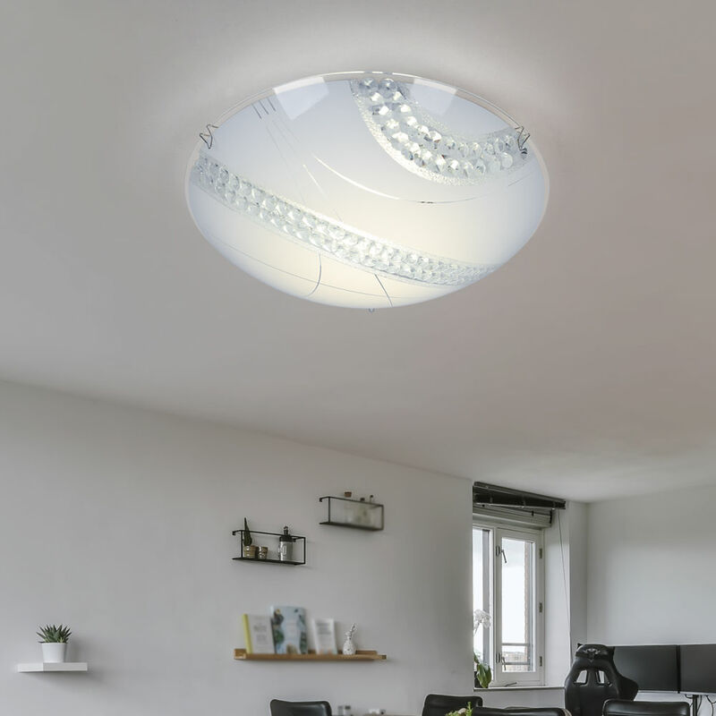 foto del prodotto etc shop lampade in cristallo plafoniera in vetro illuminazione lampada in cristallo plafoniera, vetro metallo satinato bianco, 1x led 12w 1200lm