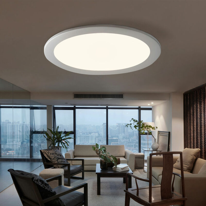 foto del prodotto etc shop plafoniera a pannello a led da incasso lampada da ufficio a pannello a soffitto a led rotonda, bianco, alu, 24w 2400lm bianco caldo, pxh