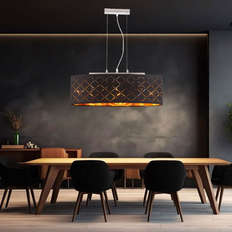 immagine 0 del prodotto etc shop plafoniera a sospensione in oro nero lampada da sala da pranzo lampada a sospensione tavolo da pranzo, 3 fiamme orientale, tessuto
