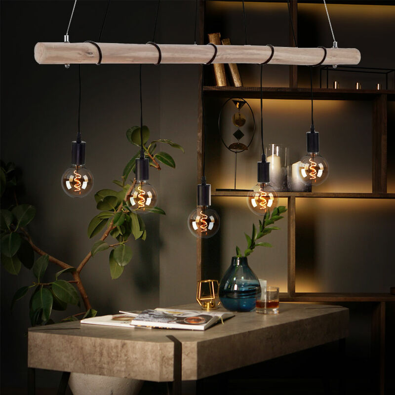 foto del prodotto etc shop plafoniera a sospensione retr trave in legno lampada a sospensione filament vintage in set incl. lampadina led