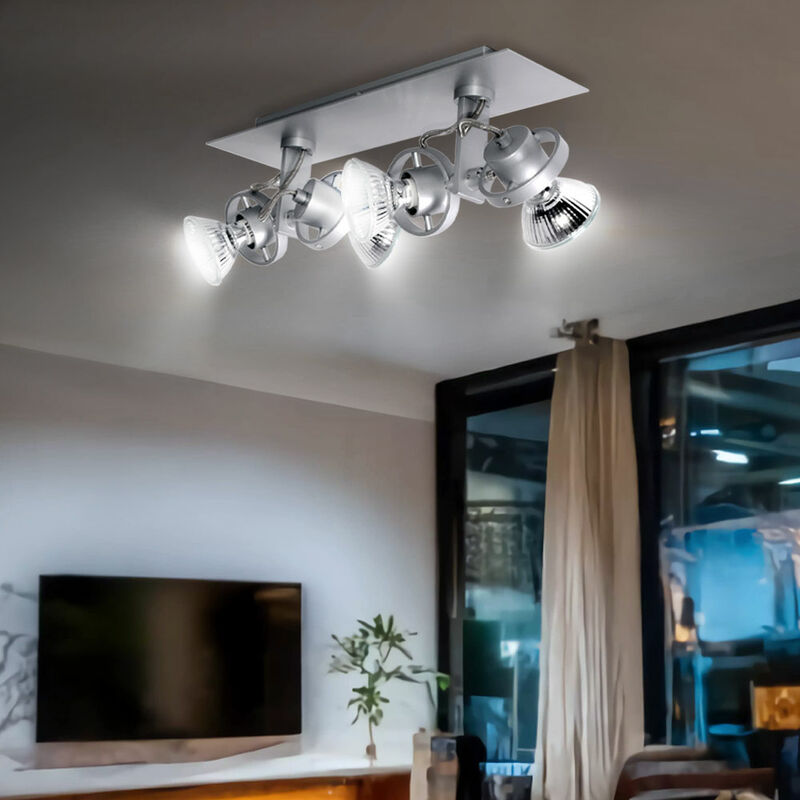 foto del prodotto etc shop plafoniera argento faretto da soffitto plafoniera orientabile 4 fiamme lampada da soggiorno, metallo, 4x gu10, lxlxh 32x9x14,5 cm