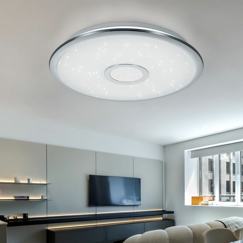 foto del prodotto etc shop plafoniera argento lampada soggiorno plafoniera dimmerabile moderna, telecomando led effetto stella cct, 1x led 18w 1800lm 3000 5500k, dxh