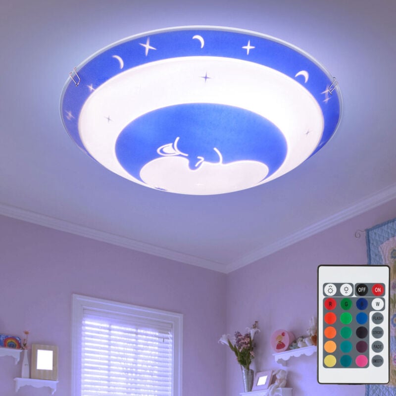 foto del prodotto etc shop plafoniera camera per bambini vetro camera per bambini stelle plafoniera per bambini luna blu, cambio colore dimmerabile, 1x led 3,5w