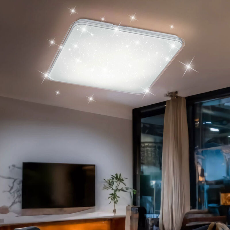 foto del prodotto etc shop plafoniera con effetto stella sala da pranzo, plafoniera dimmerabile quadrato bianco, dimmer 3 step, 21 watt led 2200 lumen 4000k bianco