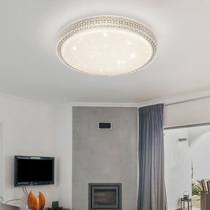 foto del prodotto etc shop plafoniera cristallo lampada rotonda lampada da soffitto soggiorno, decorazione cristallo cct effetto cielo stellato, metallo trasparente