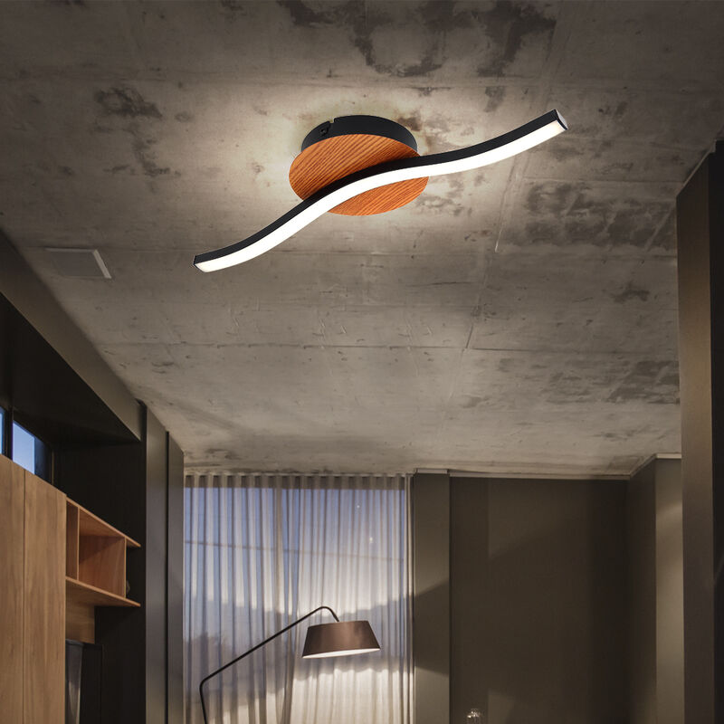 foto del prodotto etc shop plafoniera da soggiorno lampada da soffitto a led in legno lampada da soffitto nera camera da letto, metallo acrilico, 1x led 6w 500lm
