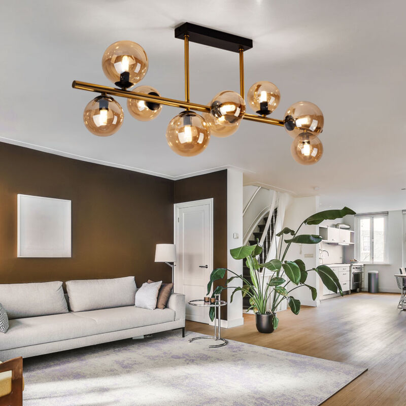 foto del prodotto etc shop plafoniera faretto vetro sfera plafoniera soggiorno sfere vetro tavolo pranzo, led ottone ambra, 9 fiamme, 3,5w 350lm 3000k, lxpxh
