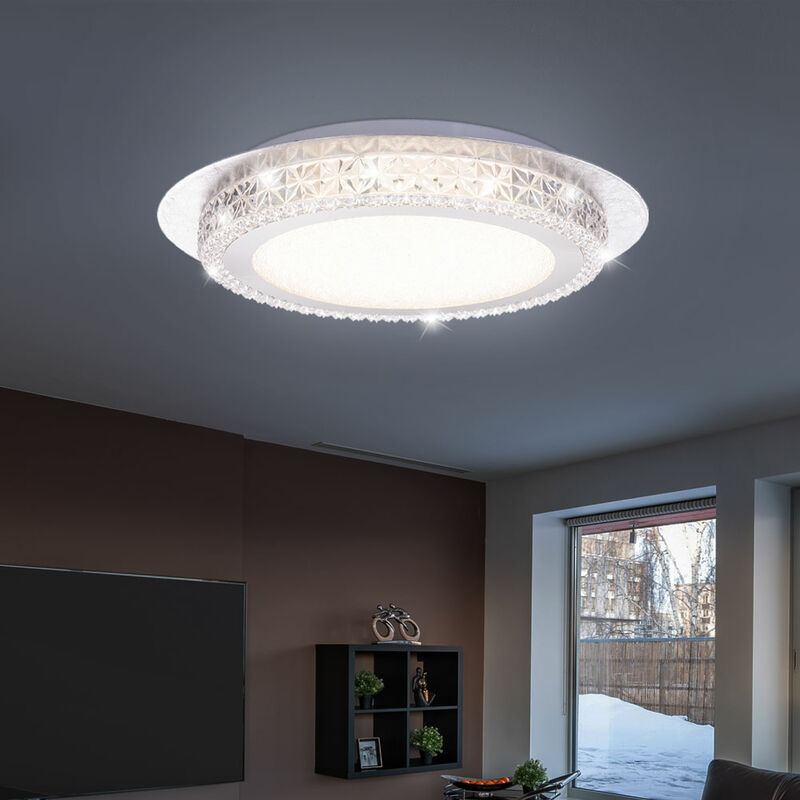 foto del prodotto etc shop plafoniera in foglia argento in cristallo plafoniera di design a forma rotonda, 1x circuito led 18 watt 1600 lumen bianco neutro, dmxh