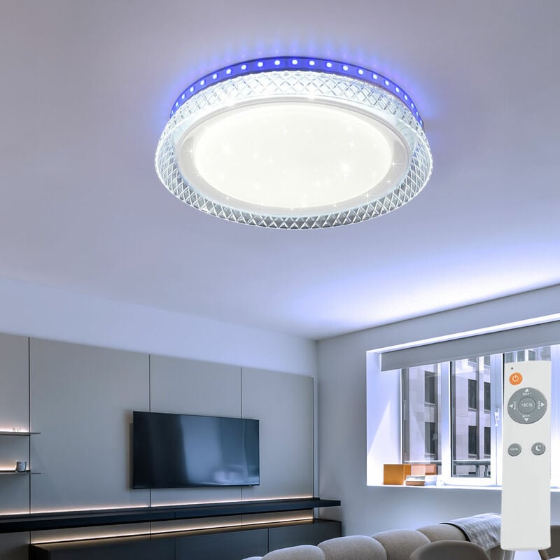 foto del prodotto etc shop plafoniera lampada da soggiorno bianca telecomando plafoniera dimmerabile, led rgb effetto stella cct memory, led 10.5w 1100lm 2700 6500k,