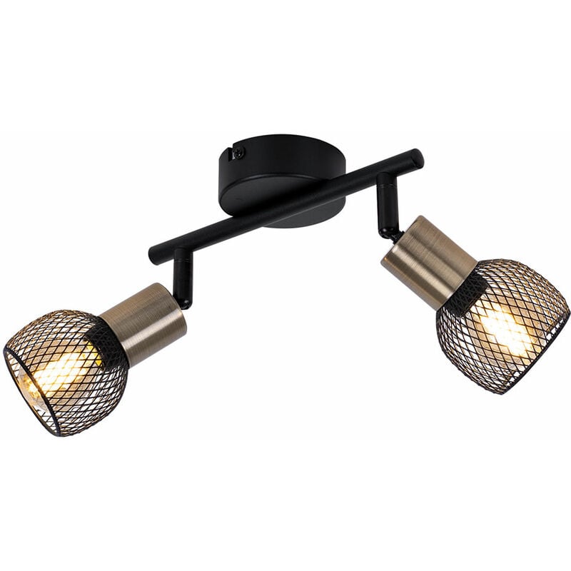 foto del prodotto etc shop plafoniera, lampada da soggiorno, faretto da soffitto, moderna barra spot, paralumi a griglia, metallo, oro nero, 2x attacco e14, lxpxa