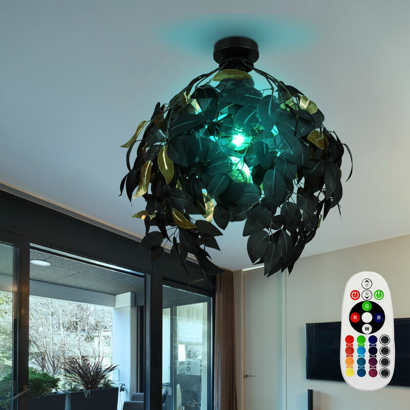 foto del prodotto etc shop plafoniera leaves lampada soggiorno dimmerabile plafoniera telecomando lampada foglia oro nero, cambio colore, metallo, 1x led rgb 8.5w