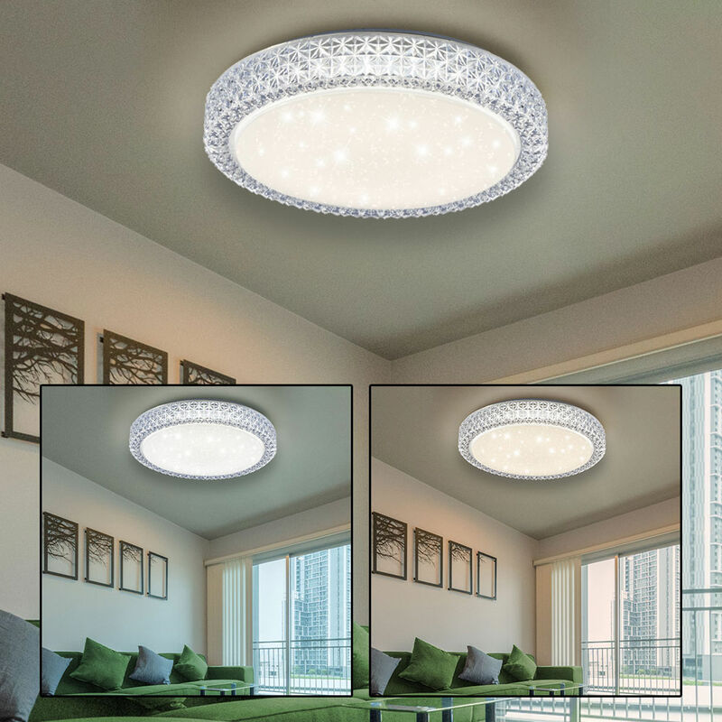 foto del prodotto etc-shop - plafoniera led cct plafoniera soggiorno plafoniera soggiorno con cristalli, effetto cielo stellato, acciaio, 22w 1980lm bianco caldo - bianco freddo, p x h 40 x 11 cm