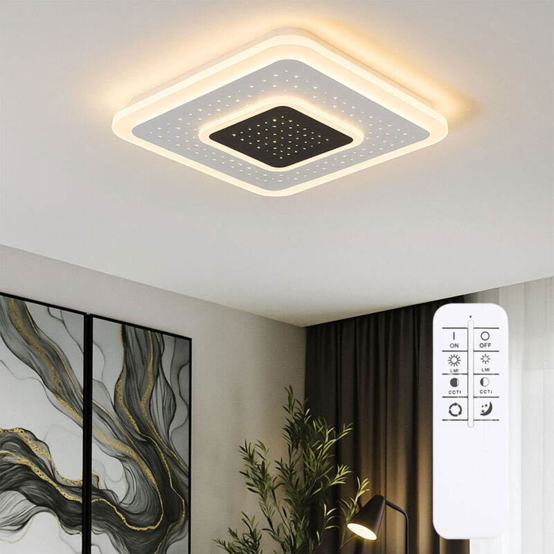 foto del prodotto etc shop plafoniera led con telecomando dimmerabile luce camera da letto effetto stella bianca, funzione memory luce notturna, 1x 47w 2157lm