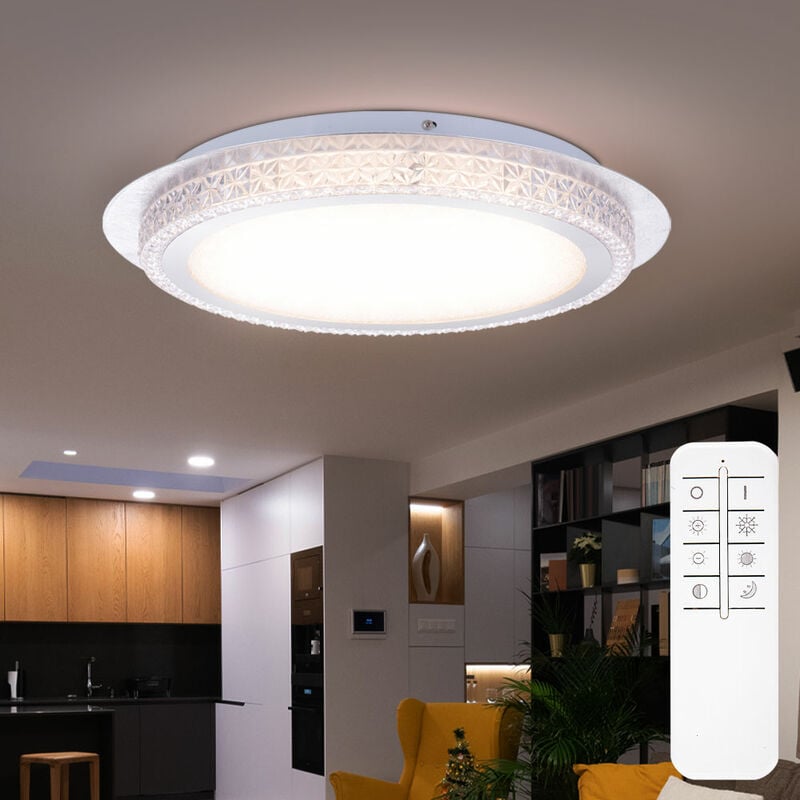 foto del prodotto etc shop plafoniera led con telecomando plafoniera dimmerabile cristallo argento, luce notturna cct, 22w 2000lm bianco caldobianco freddo, d 45 cm