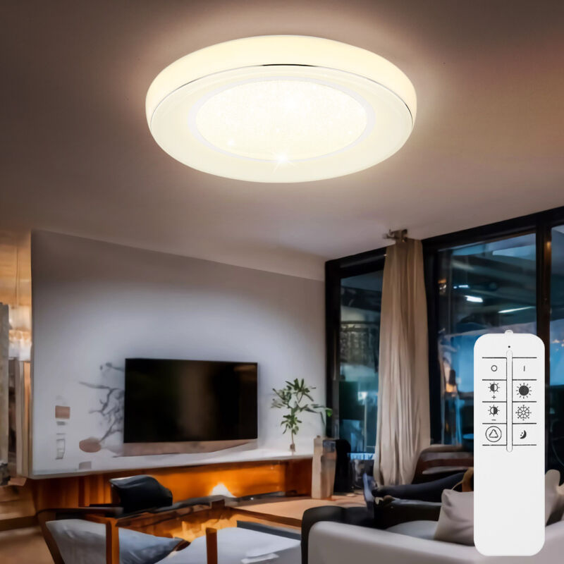 foto del prodotto etc shop plafoniera led dimmerabile con telecomando plafoniera led soggiorno cristallo, temperatura colore regolabile con luce notturna, 1x 30w