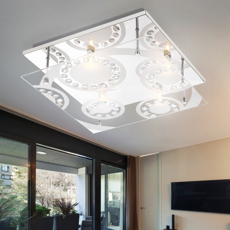 foto del prodotto etc shop plafoniera led lampada in cristallo lampada da soffitto in vetro luce soggiorno, decoro in cristallo 4 fiamme vetro cromato cristalli k5,