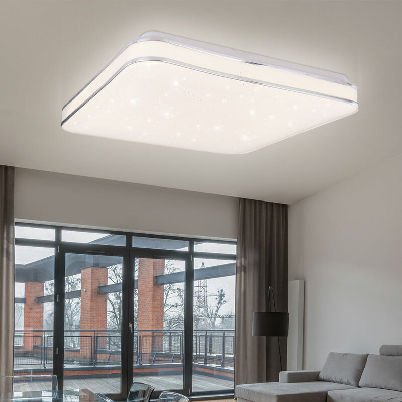 foto del prodotto etc shop plafoniera led plafoniera soggiorno lampada metallo acrilico bianco cromato anello scintilla decoro, 1800 lm 3000k bianco caldo 24 watt, l