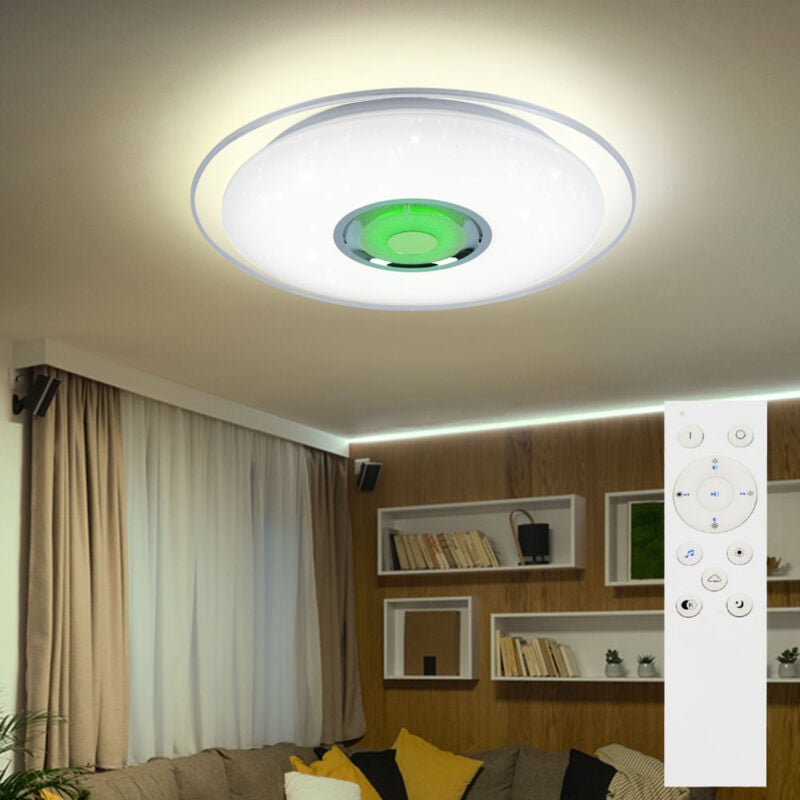 foto del prodotto etc shop plafoniera led rgb telecomando musica plafoniera led altoparlante luce diurna con bluetooth, metallo cromato, effetto stella, 1x 24w