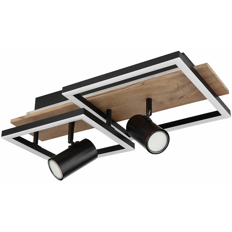 foto del prodotto etc shop plafoniera moderna lampada da soggiorno 2 fiamme gu10 plafoniera nera, led effetto legno funzione memory, led 38w 1900lm 3000k, lxpxh