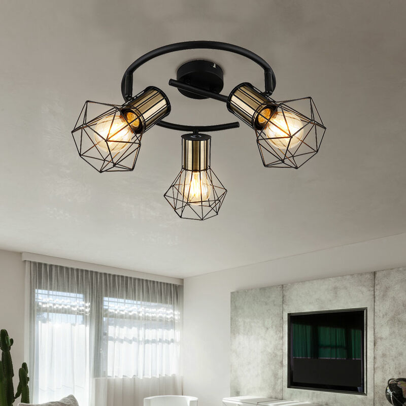 foto del prodotto etc shop plafoniera soggiorno faretto da soffitto vintage 3 fiamme retr , faretti a rete orientabili, 3x e27, dxh 28,5x19 cm