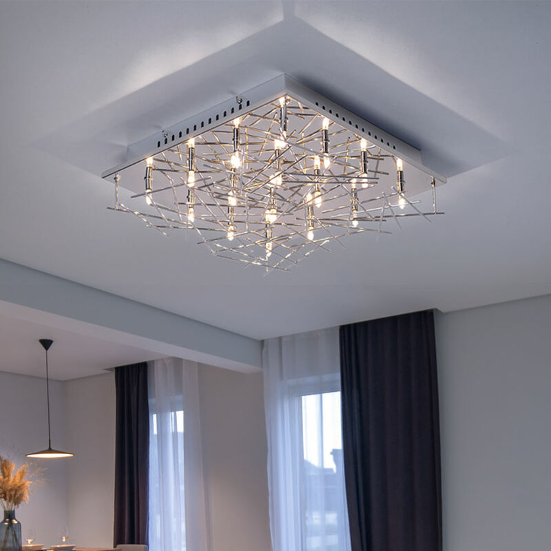 foto del prodotto etc shop plafoniera soggiorno lampada da soffitto aste design lampada cromo, metallo, attacchi 16x g4, lxl 37x37