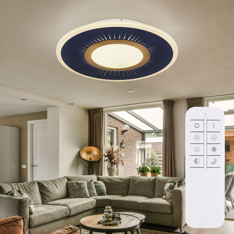 foto del prodotto etc shop plafoniera soggiorno lampada da soffitto sala da pranzo rotonda, metallo acrilico bianco blu, telecomando dimmerabile, 1x led 40w 1300lm
