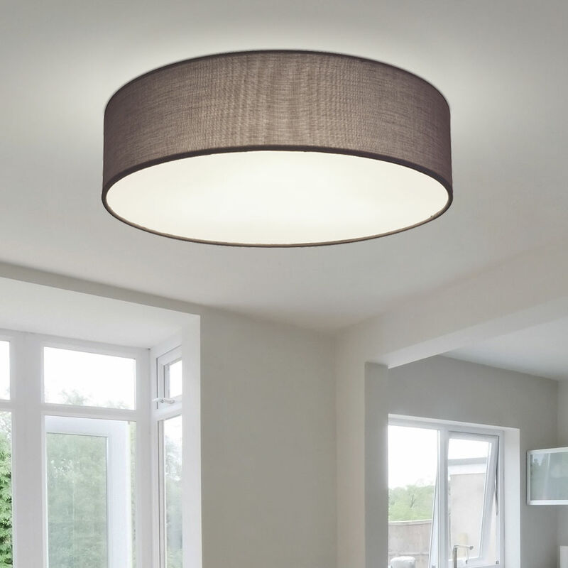 foto del prodotto etc shop plafoniera tessuto antracite lampada soggiorno illuminazione plafoniera camera da letto moderna, tessuto bianco antracite, tonda, 3x e27,