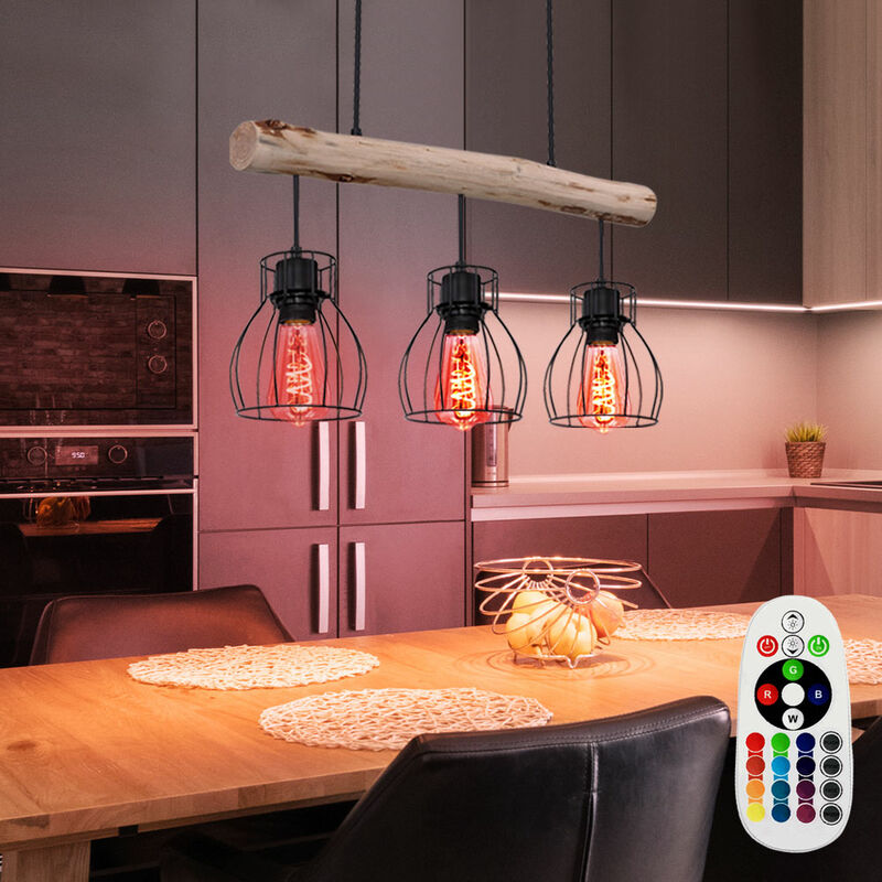 foto del prodotto etc shop retro plafoniera a pendolo con trave in legno telecomando lampada dimmerabile in un set di lampadine led rgb