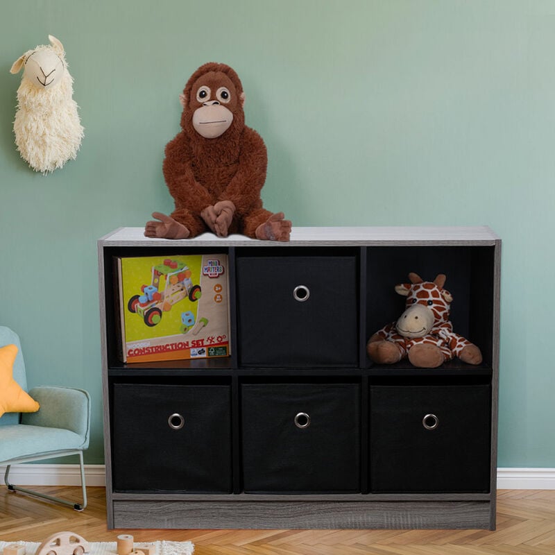 foto del prodotto etc shop scaffale per la cameretta dei bambini con 6 scomparti, scaffale in legno, scaffale per giocattoli, scaffale in piedi, 6 scatole