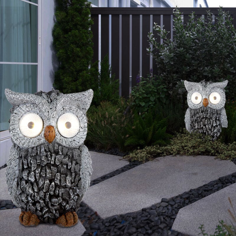 foto del prodotto etc shop scultura da giardino gufo solare per esterni decorazione da giardino scultura figura grigia batteria, plastica, 2x led 3000k, lxpxa